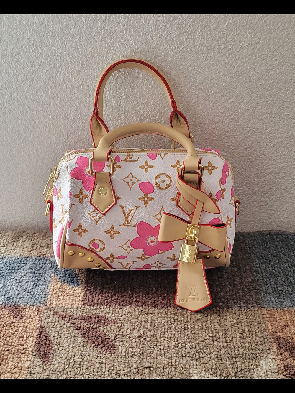 White & Pink Floral Speedy Handbag Small